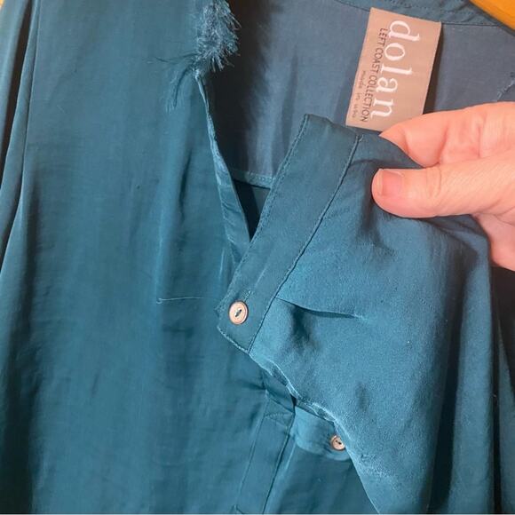 Dolan teal Blue Relaxed Buttoned Blouse Mandarin Collar medium usa made - Picture 4 of 8